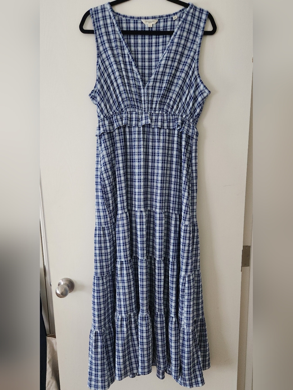 Max Studio Blue Checkered/Gingham Tiered Maxi Dress Skirt